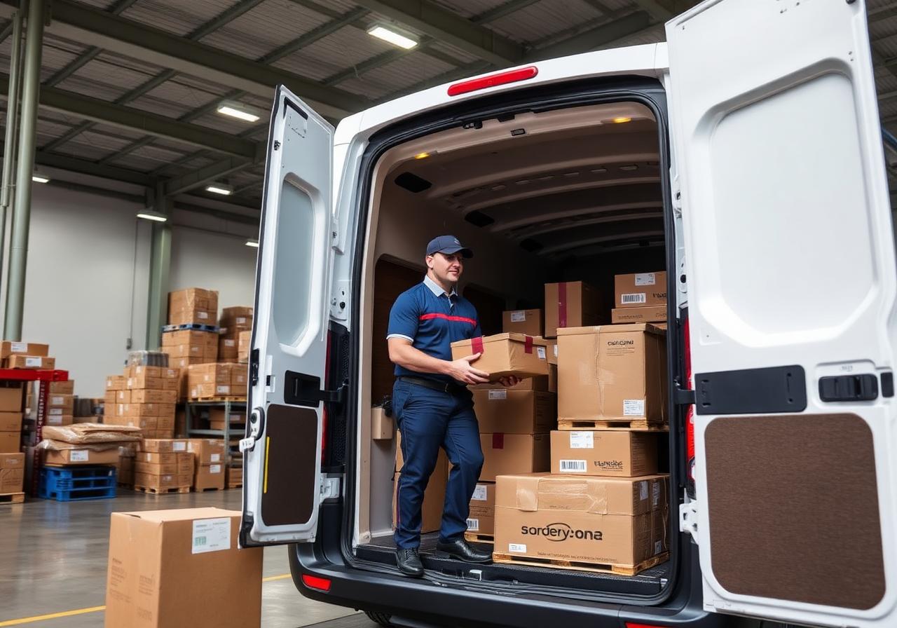 Courier loading parcels